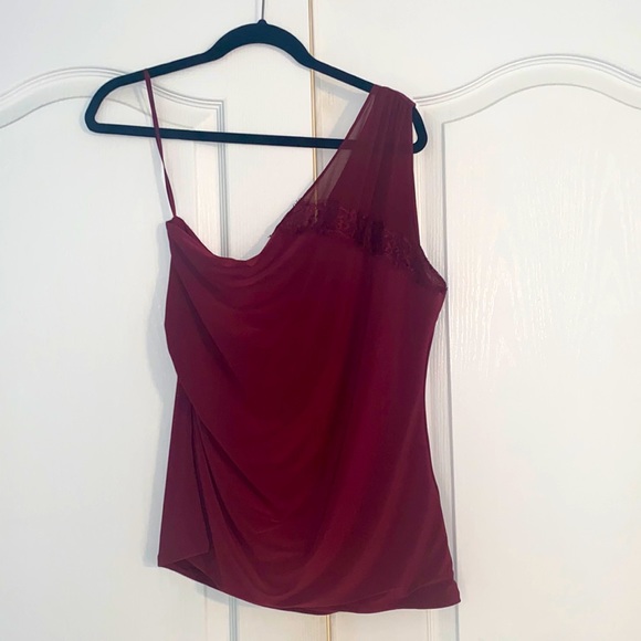 WHBM, one shoulder blouse with lace trim. - Picture 4 of 6